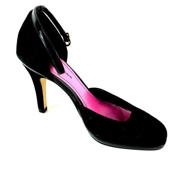 Isaac Mizrahi Black Suede Ankle Strap Pumps with Cut Away Sides - Picture 2 of 7
